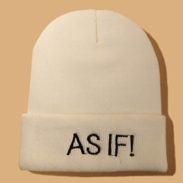 

Letter Embroidery Beanie, White