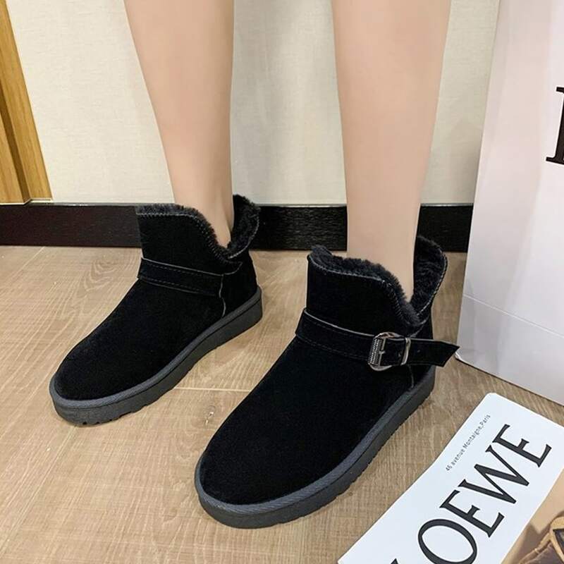 

Solid Buckle Snow Boots, Black
