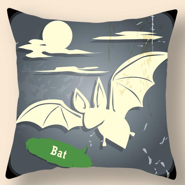 

Halloween Bat Print Cushion Cover Without Filler, Multicolor