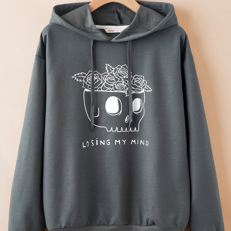 

Letter Skull Graphic Hoodie, Dark grey