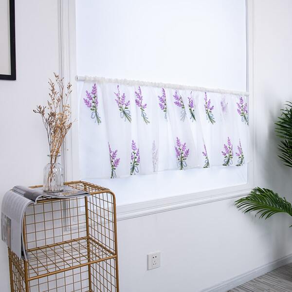 

Flower Print Short Bay Window Curtain, White