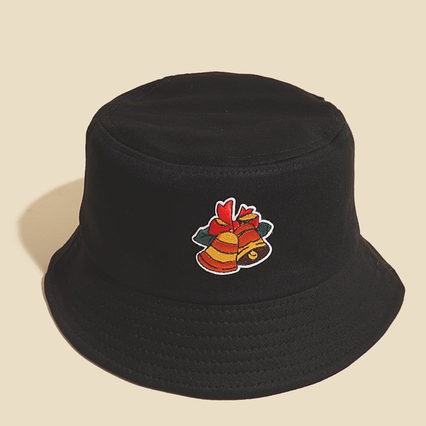 

Christmas Embroidered Bell Bucket Hat, Black