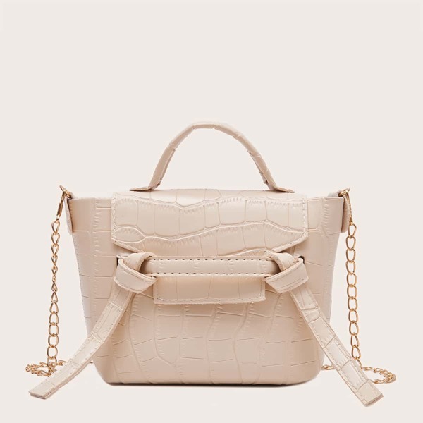 

Crocodile Chain Satchel Bag, Apricot