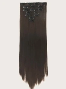 7pcs/Set 22" Straight Synthetic Hair Extensions With 16 Clips, Full Head, Women, Gold Color - Brown - View 2