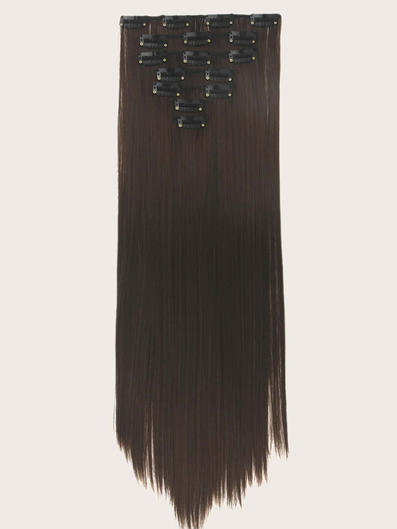 7pcs/Set 22" Straight Synthetic Hair Extensions With 16 Clips, Full Head, Women, Gold Color