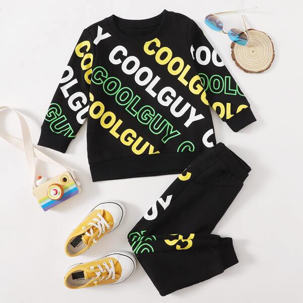 

Toddler Boys Letter Graphic Sweatshirt & Sweatpants, Black