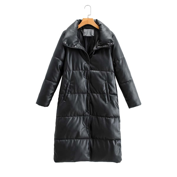 

Snap Button Front Puffer Coat, Black