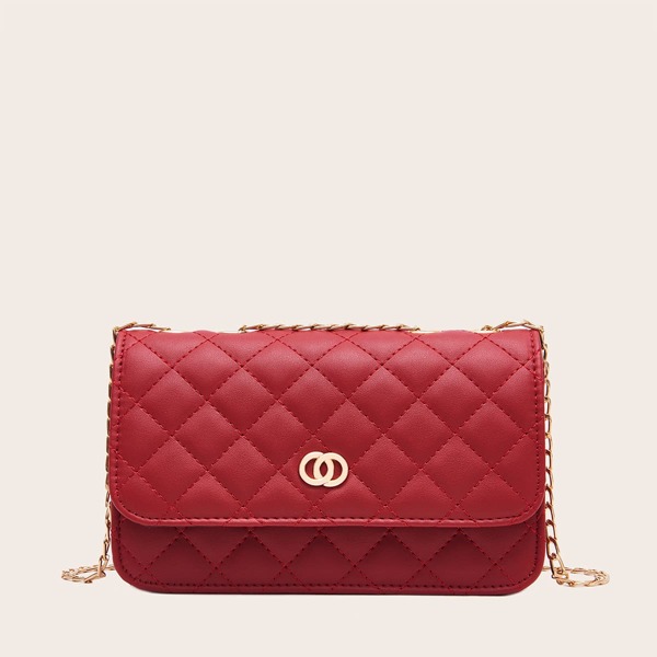 

Quilted Chain Crossbody Bag, Red