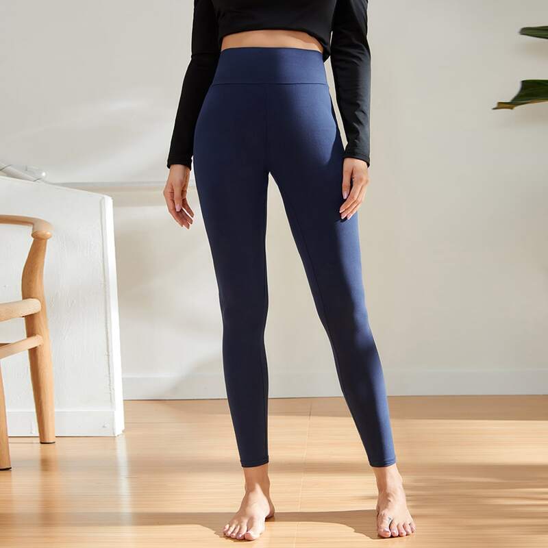 

Solid Wideband Waist Crop Sports Leggings, Navy blue