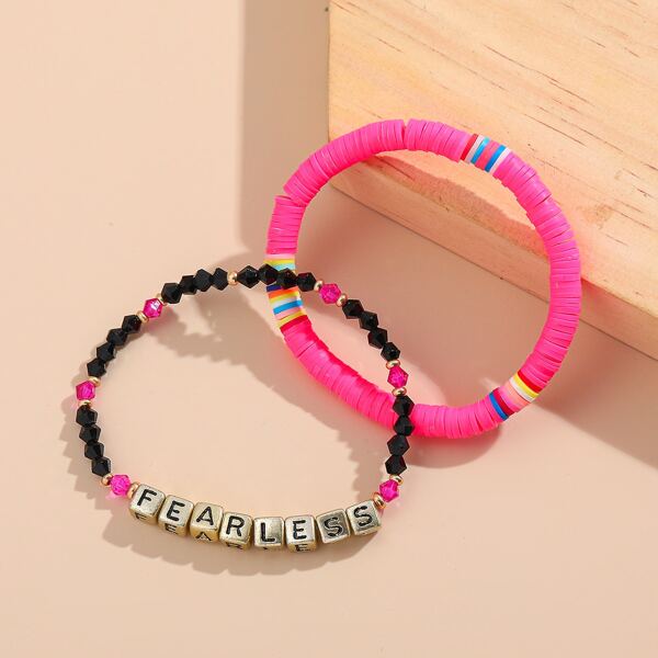 

2pcs Clay & Crystal Beaded Bracelet, Multicolor