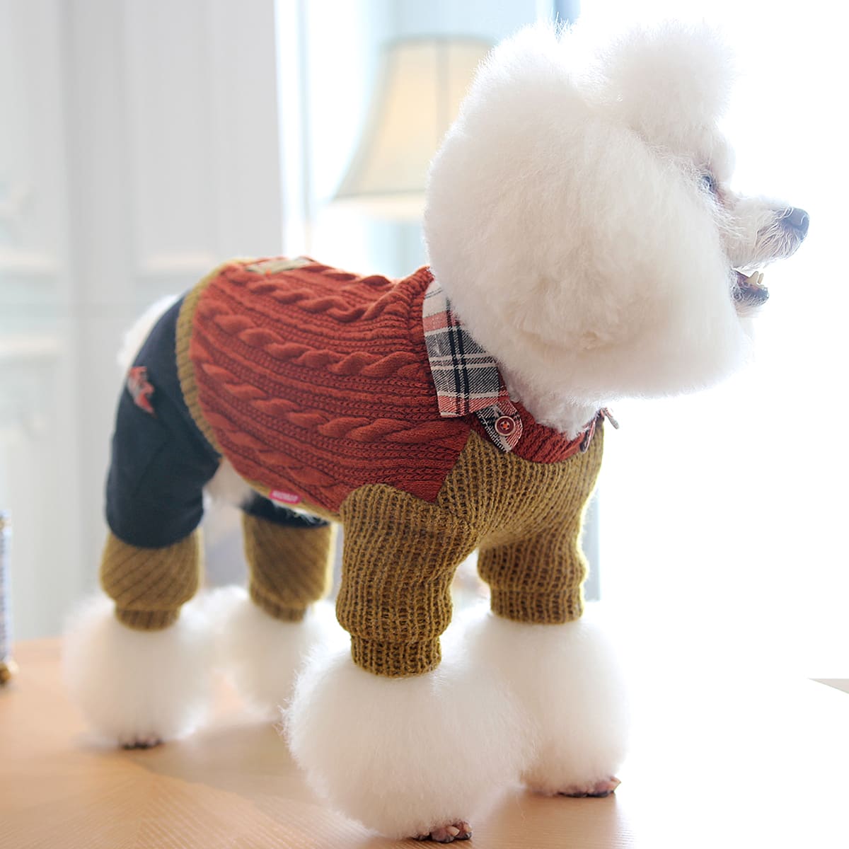 

Cable Knit Dog Jumpsuit, Rust brown
