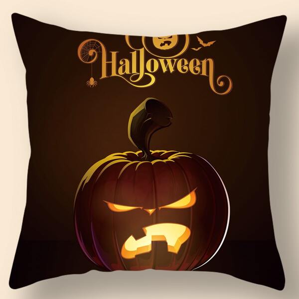 

Halloween Pumpkin Print Cushion Cover Without Filler, Multicolor