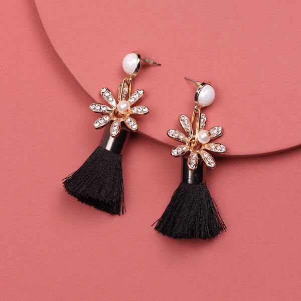 

1pair Flower & Tassel Drop Earrings, Multicolor