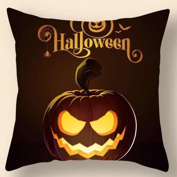 

Halloween Pumpkin Print Cushion Cover Without Filler, Multicolor
