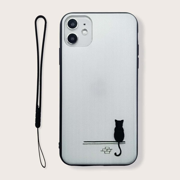 

Чехол для iPhone с узором кошки и ремешком, Белый