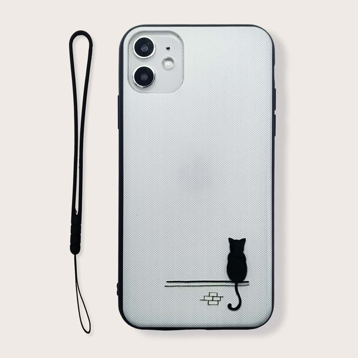 

Cat Pattern iPhone Case With Lanyard, White