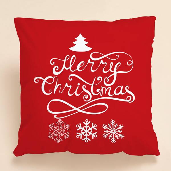 

Christmas Slogan Graphic Cushion Cover Without Filler, Red