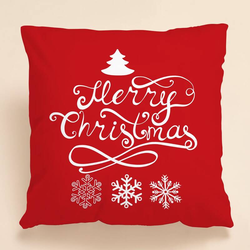 

Christmas Slogan Graphic Cushion Cover Without Filler, Red