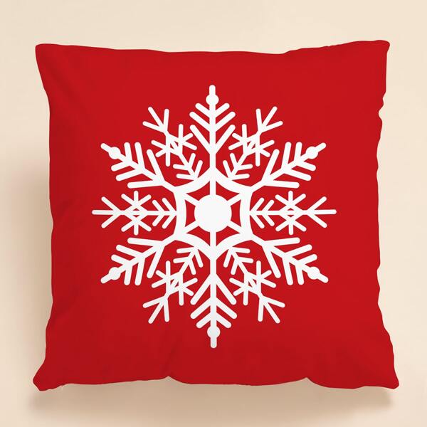 

Christmas Snowflake Print Cushion Cover Without Filler, Red