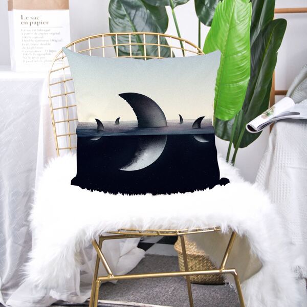 

Moon Print Cushion Cover Without Filler, Multicolor