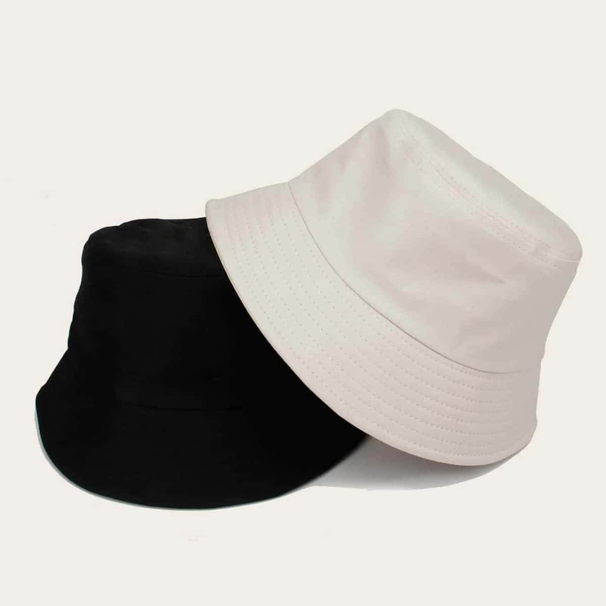 

2pcs Solid Bucket Hat, Black and white