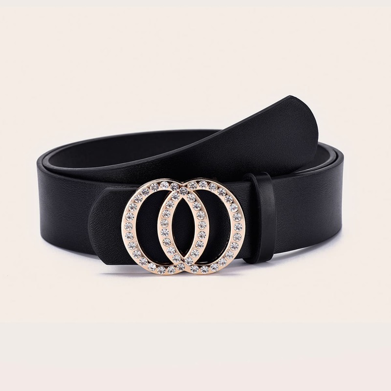 

Rhinestone Ring Buckle Belt, Black
