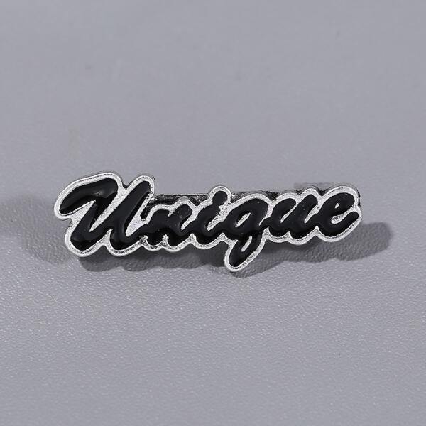 

Men Letter Decor Brooch, Black