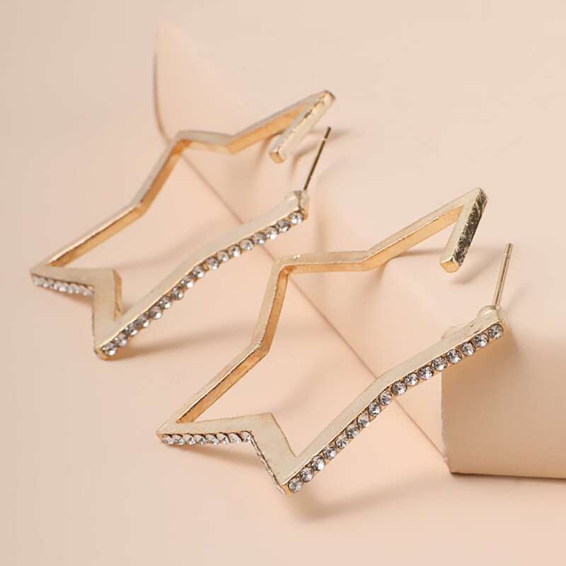 Rhinestone Star Design Earrings, Gold
