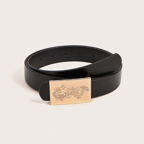 

Chinese Dragon Pattern Buckle Belt, Black