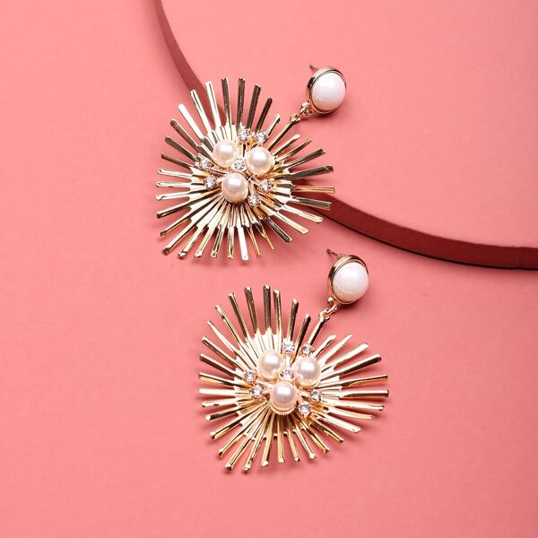 

Faux Pearl Decor Heart Charm Drop Earrings, Gold