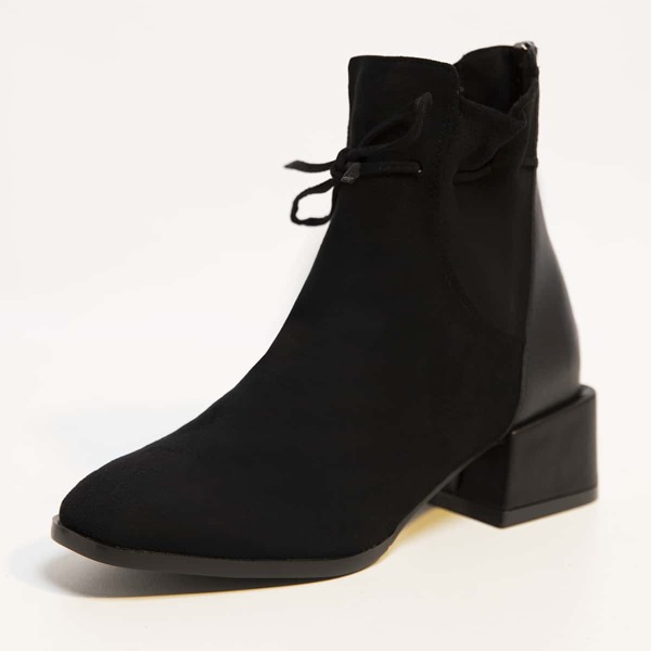 

Tie Front Wide Fit Chunky Heeled Boots, Black