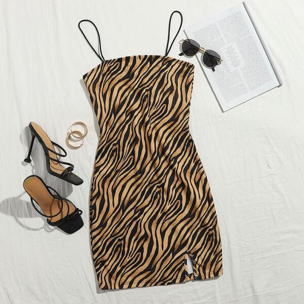 

Zebra Striped Bodycon Dress Without Belt, Multicolor