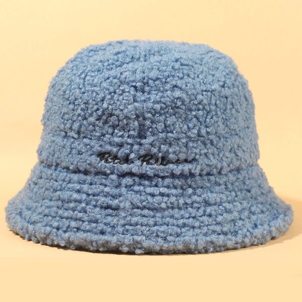 

Letter Embroidery Teddy Bucket Hat, Blue