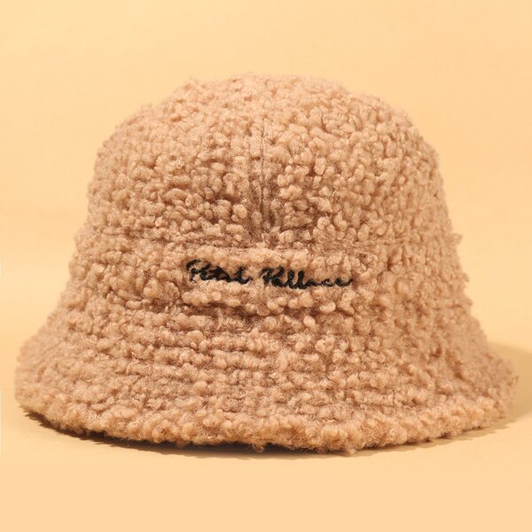 

Letter Embroidery Teddy Bucket Hat, Khaki