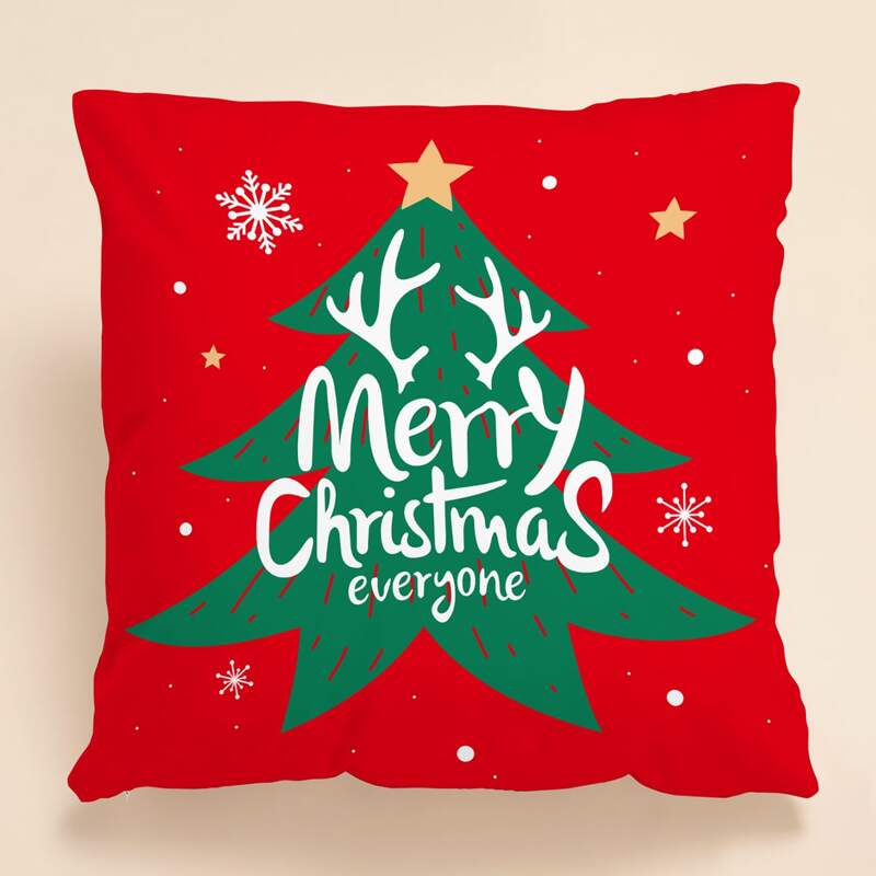 

Christmas Tree Print Cushion Cover Without Filler, Multicolor