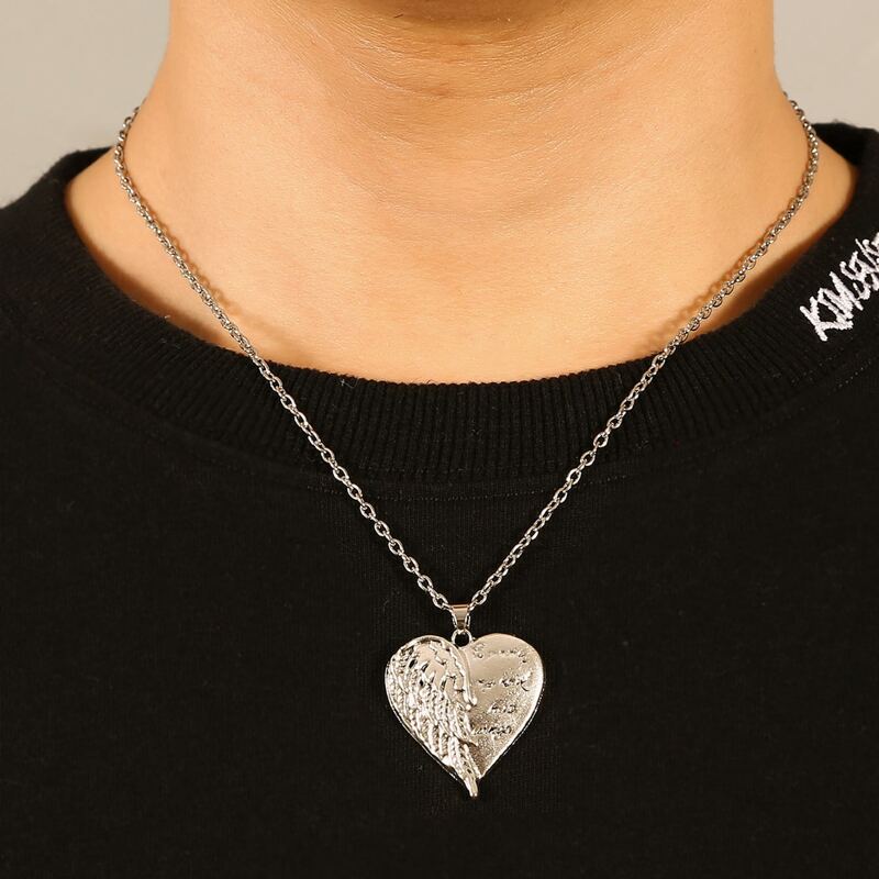 

Guys Heart Charm Necklace, Silver