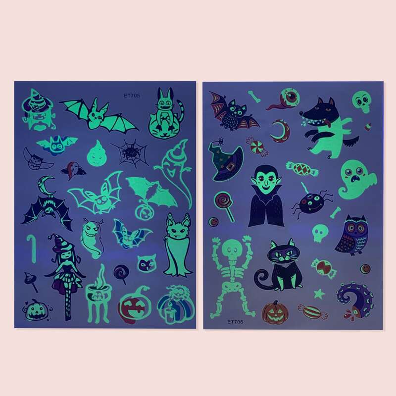 

2sheets Halloween Luminous Tattoo Sticker, Multicolor