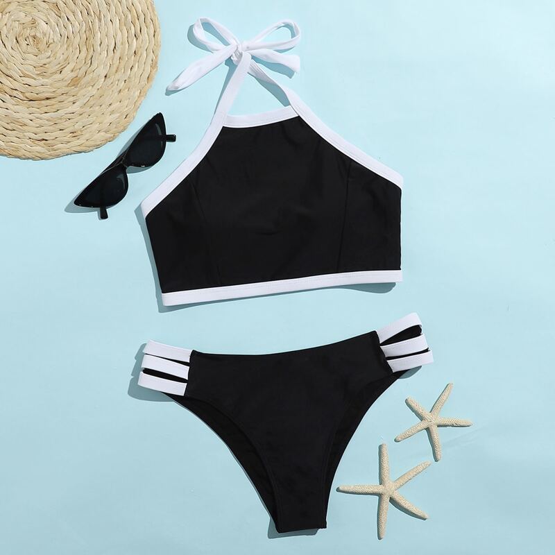 

Ladder Cut-out Halter Bikini Swimsuit, Black