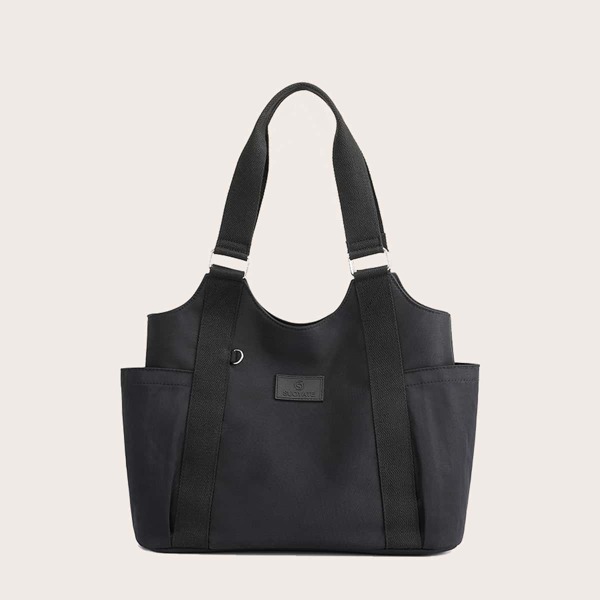 

Men Letter Patch Tote Bag, Black