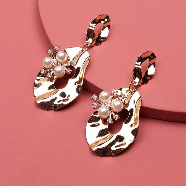 

Faux Pearl & Rhinestone Decor Drop Earrings, Gold