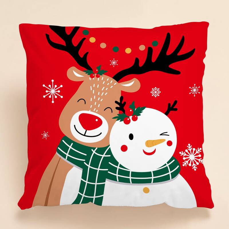 

Christmas Cartoon Graphic Cushion Cover Without Filler, Multicolor