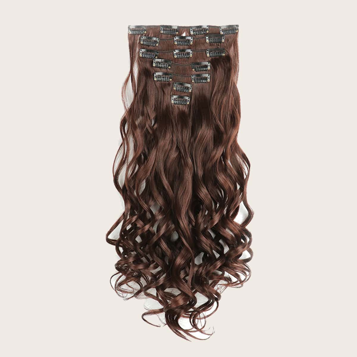 

16pcs Clip Curly Hair Wig, Brown
