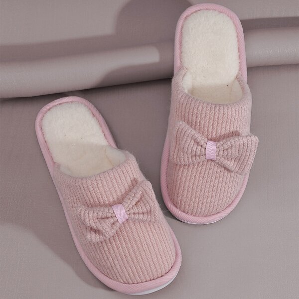 

Bow Decor Fluffy Slippers, Pink