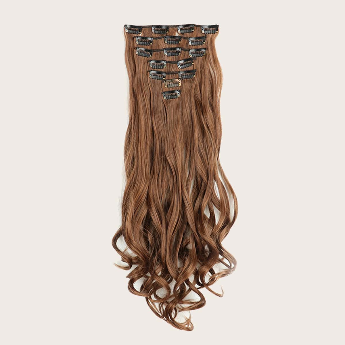 

16pcs Clip Curly Hair Wig, Brown
