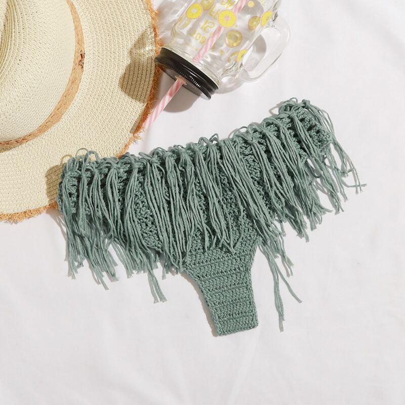 

Tassel Decor Crochet Bikini Bottom, Green