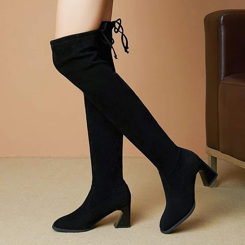

Tie Back Over The Knee Boots, Black
