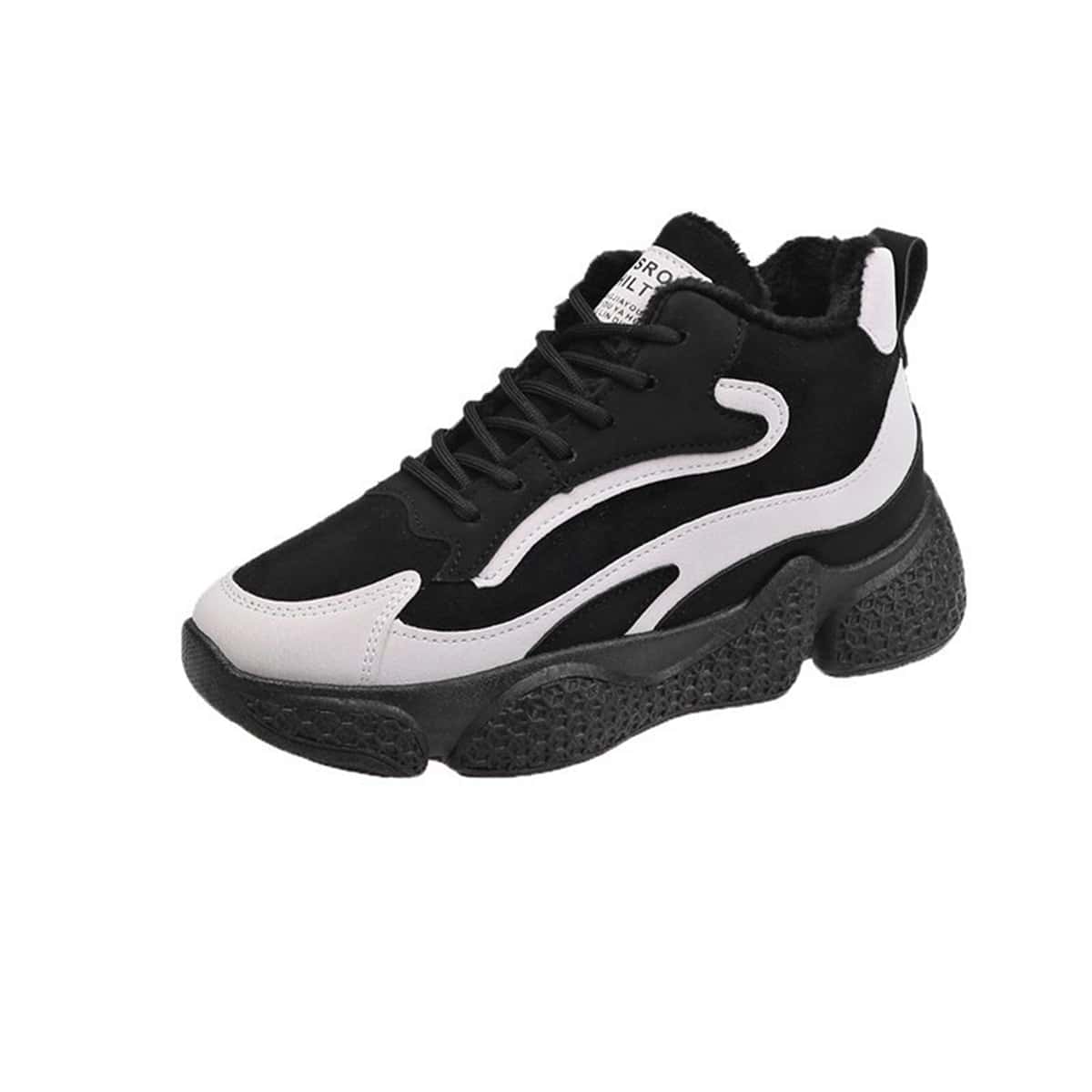 

Colorblock Lace-up Front Chunky Sneakers, Black
