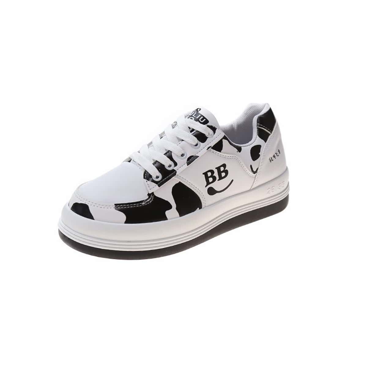 

Cow Print Skate Sneakers, Black and white