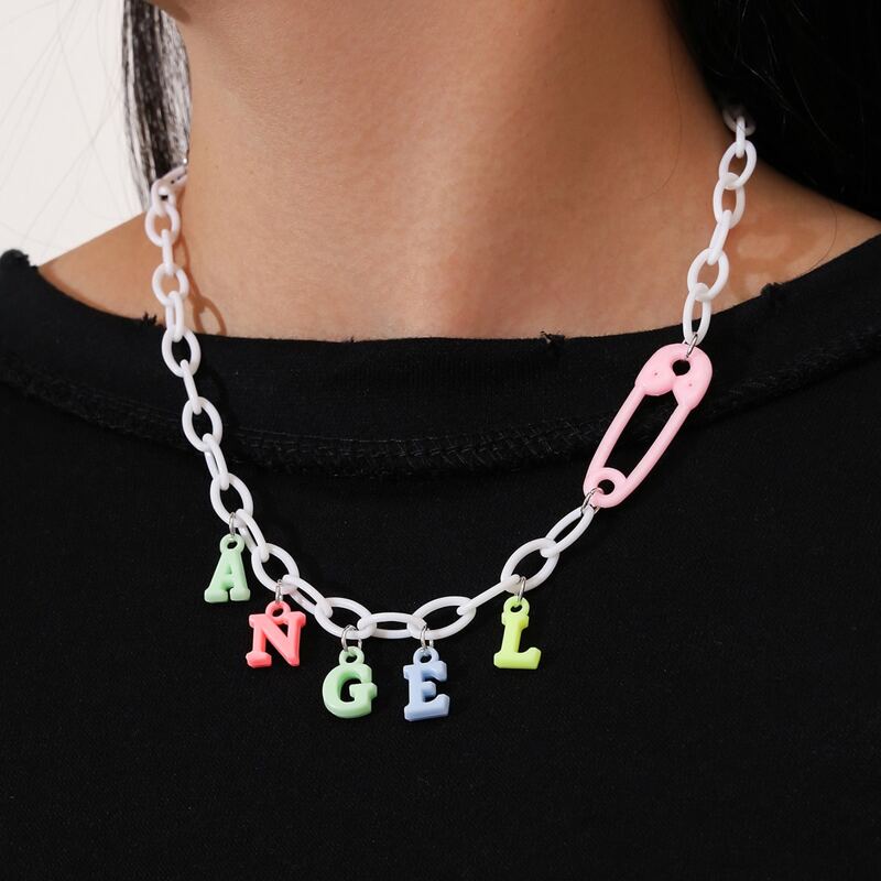 

Letter Charm Chain Necklace, Multicolor