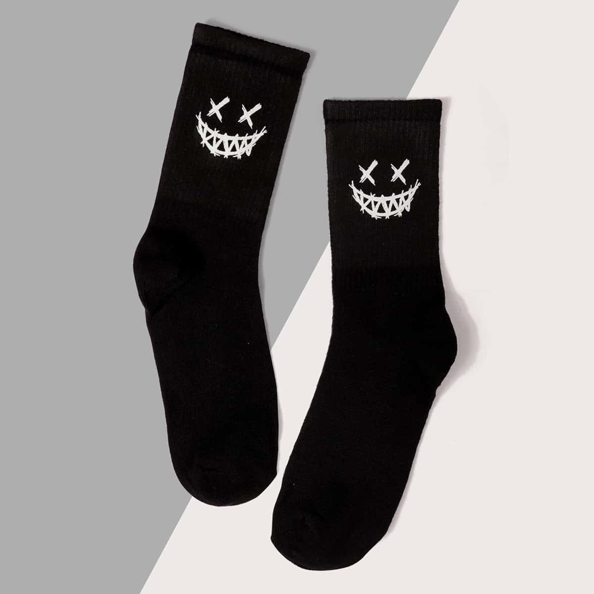 

Face Pattern Socks, Black